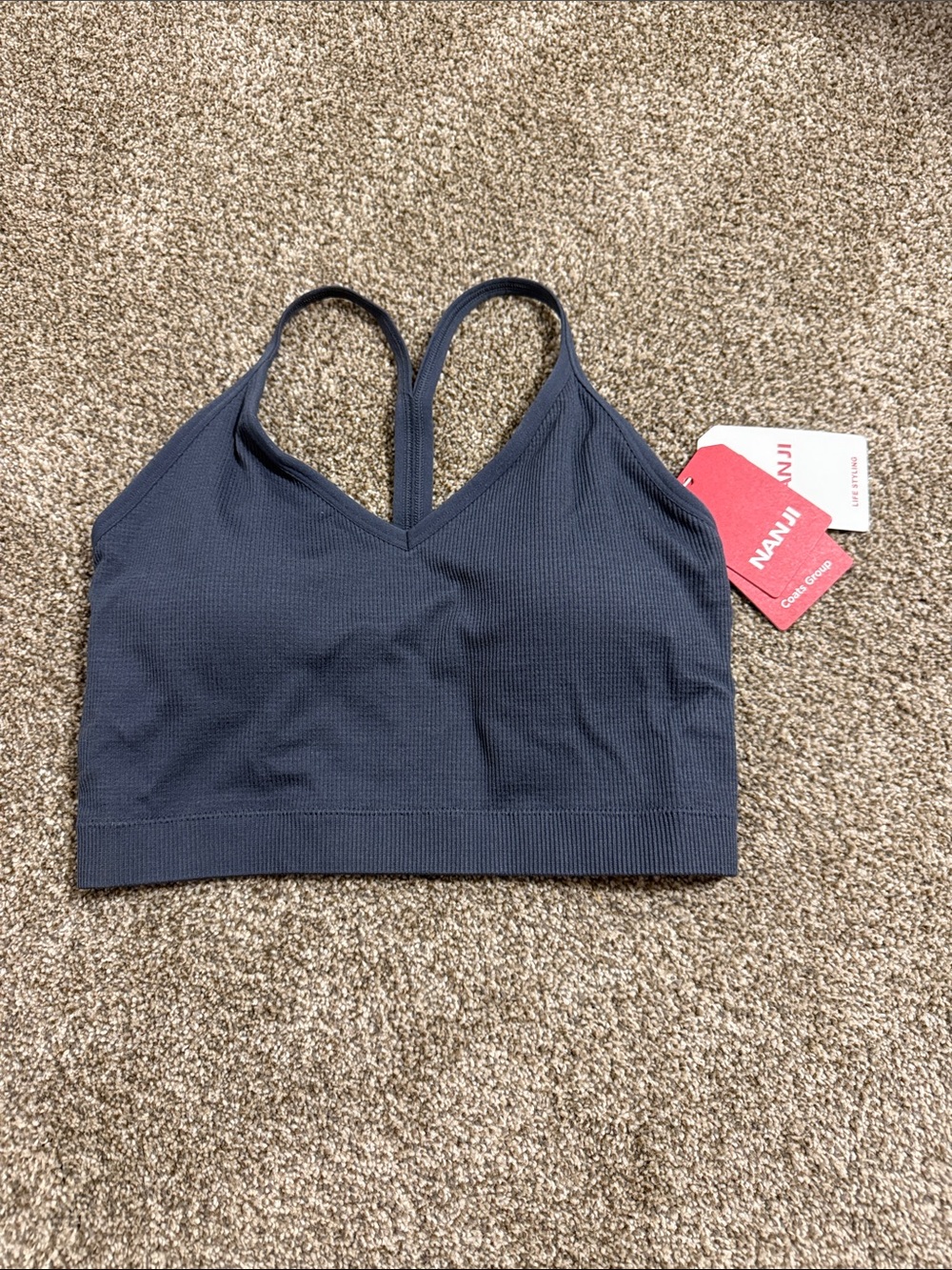navy ribbed V-neck racerback bralette